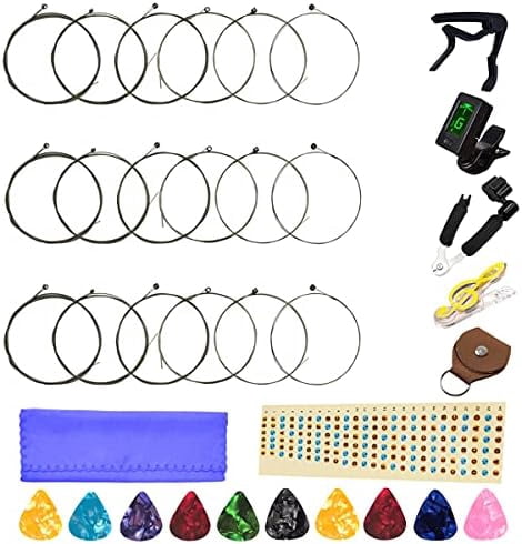 Electric Guitar Strings 3 Full Sets and Tuner, 3 in 1 Restringing Tool, Capo,Picks and Other Useful Tools