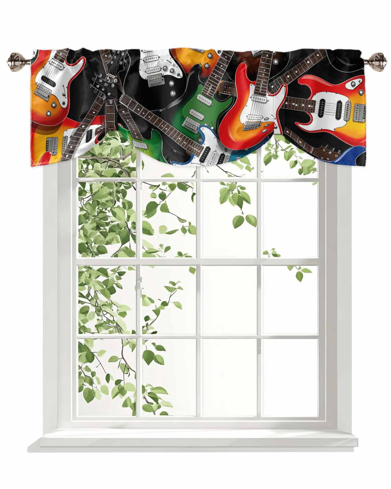 Electric Guitar Tie Up Valances Curtain, Adjustable Kitchen Colorful Guitar Music Instrumentation Valances for Windows Decor, Rod Pocket Short Curtains Set for Bedroom/Bathroom, 54"x18"