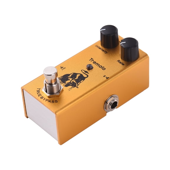 Electric Guitar Tremolo Effects Pedal Gold Aluminum Shell Mini Effector with Intensity and Rate Controls Knobs True Bypass and 6.35mm Input Output Interfaces (3.7 x 2 x 1.3 inches / 9.3 x 5 x 3.4 cm)