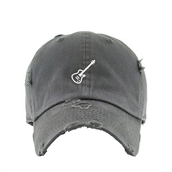 Electric Guitar Vintage Baseball Cap Embroidered Cotton Adjustable Distressed Dad Hat Dark Grey