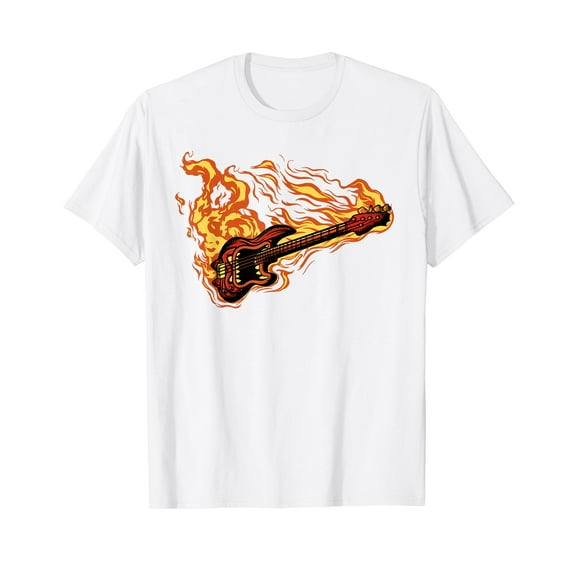 Electric Guitar on Fire Bass Player Musician Cool Graphic T-Shirt