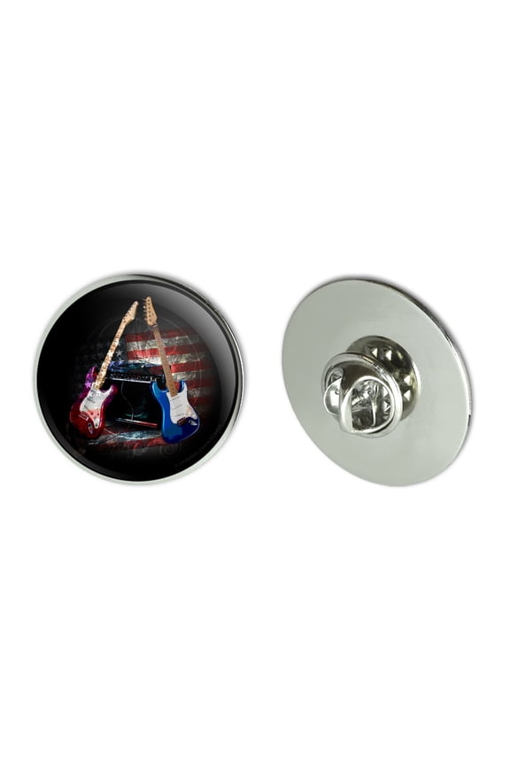 Electric Guitars American USA Flag Rock and Roll Red White Blue Metal 1.1" Tie Tack Hat Lapel Pin Pinback