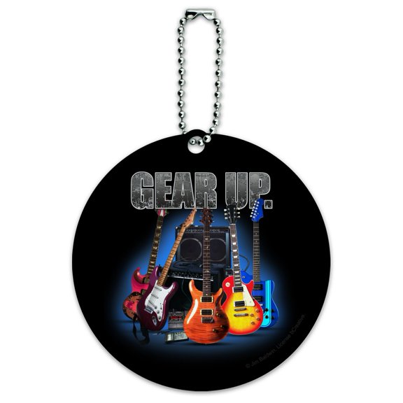 Electric Guitars Gear Up Rock and Roll Round Luggage ID Tag Card Suitcase Carry-On