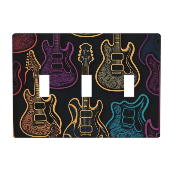 Electric Guitars Rock Music 3 Gang Light Switch Cover Decorative Triple Toggle Wall Plate for Kitchen Bedroom Bathroom Living Room Decor