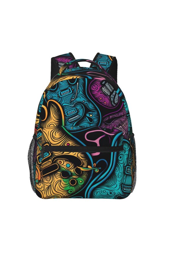 Electric Guitars Rock Music Colorful Backpack Casual College Bag Zipper Laptop Daypack Hiking Rucksack Travel