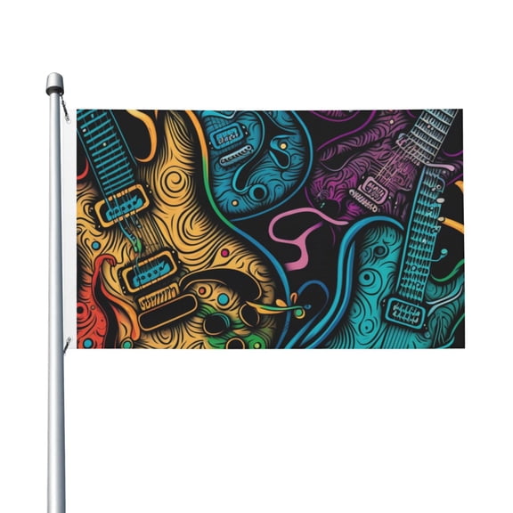 Electric Guitars Rock Music Colorful Flag 3X5 Ft Garden Yard House Flags Banner Sign Outdoor Indoor Party Home Garden Decoration