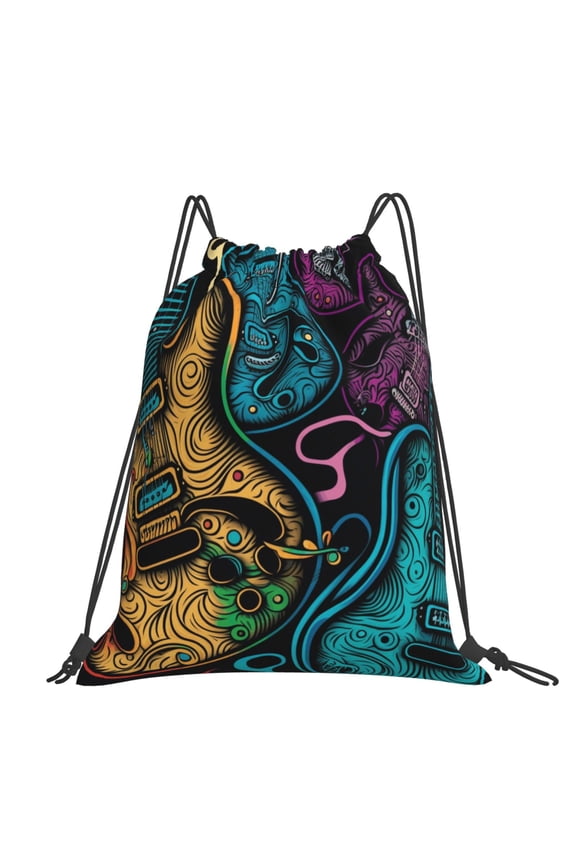 Electric Guitars Rock Music Colorful Large Drawstring Backpack Casual Cinch Sack Bag Backpack for Sports Hiking Travel Gym