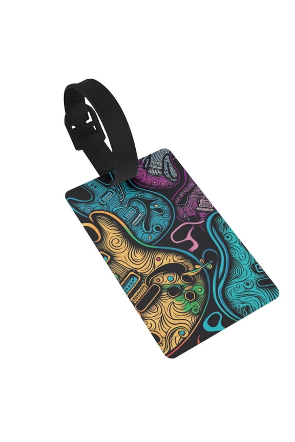 Electric Guitars Rock Music Colorful Luggage Tags Suitcases ID Baggage Identifier Card Name Tag for Travel Backpacks Gym Bags