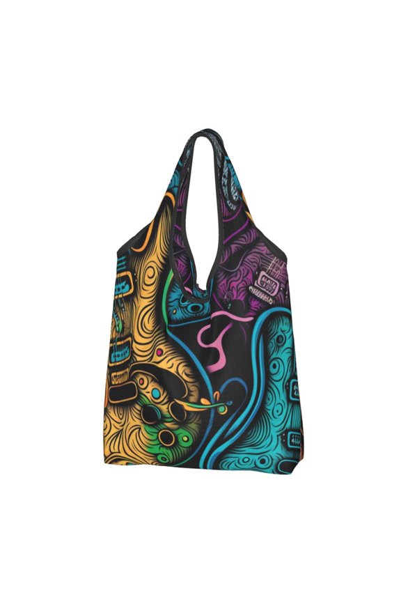 Electric Guitars Rock Music Colorful Reusable Grocery Bags Shopping Totes Foldable Washable Pouch Handbag Storage Bag