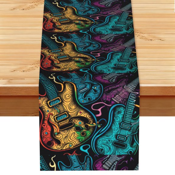 Electric Guitars Rock Music Colorful Table Runner 13x72 Inch for Dining Table Kitchen Wedding Party Decor Fireplace Mantle