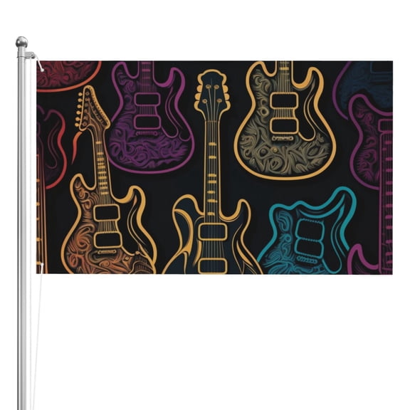 Electric Guitars Rock Music Double Sided Flag 3x5FT Reversible Garden Flag Outdoor Decor for House, Porch, Lawn, Yard, Indoor Wall, Party Decoration