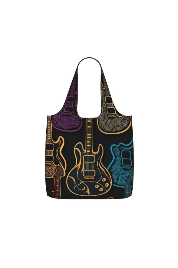Electric Guitars Rock Music Foldable Reusable Shopping Bag Large Capacity Tote Handbag Storage Pouch for Travel Work
