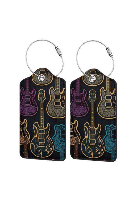 Electric Guitars Rock Music Luggage Tag for Suitcase 2 Pack Leather Travel Bag Baggage Identifiers Privacy Cover ID Label