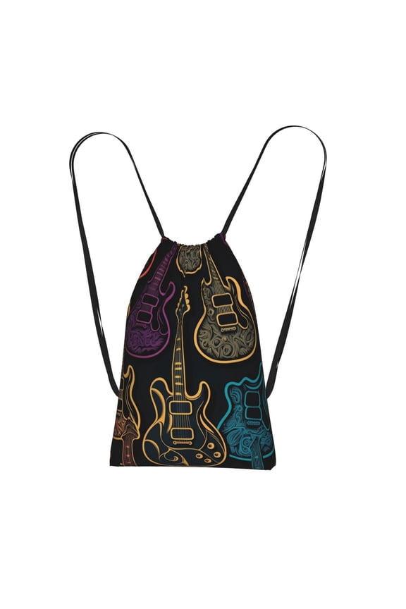 Electric Guitars Rock Music Packable Drawstring Backpack, Lightweight Foldable Cinch Storage Bag for Gym Travel Shopping