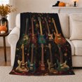 thumbnail image 1 of Electric Guitars with Starry Lights on Black, Energetic Retro Concert Motif for Guitar Lovers, Birthday Gift, Cozy Flannel Blanket for Game Room and Dorm, Retro Home Decor, 1 of 9