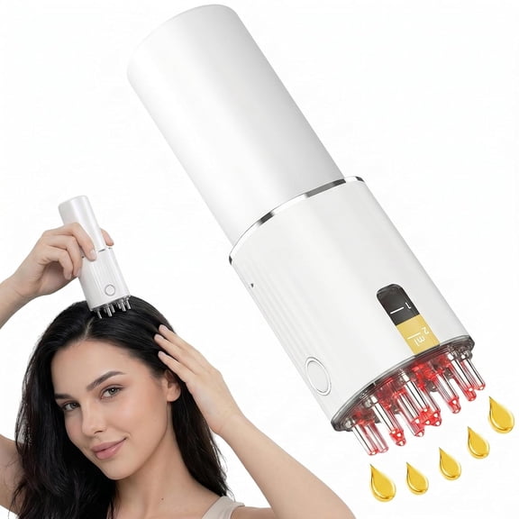Electric Hair Oil Applicator for Scalp, Red Light Therapy Direct Brush with Vibration & Microcurrent, Minoxidil Applicator Tool, Serum Dispenser, Electric Scalp Massager Comb for Hair Growth