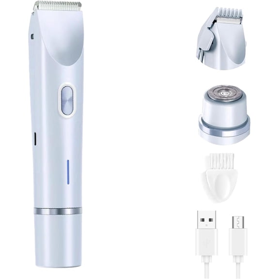 Electric Hair Trimmer for Women, IPX7 Waterproof 2-in-1 Dual Head Rechargeable Shaver, Painless Epilator for Face Underarms Legs and Bikini Area Y85-blue