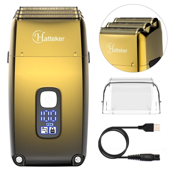 Hatteker 3-Blade Foil Shaver for Men, Bald Head Shaver & Facial Hair Trimmer, IPX7 Washable, USB Rechargeable, LED Display, Pop-Up Trimmer