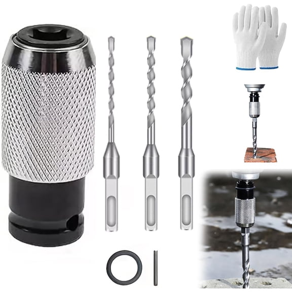 Electric Hammer To Drill Converter, Rotary Hammer Adapter with 4 Impact Drill Bits Set for Concrete Brick Stone Drilling