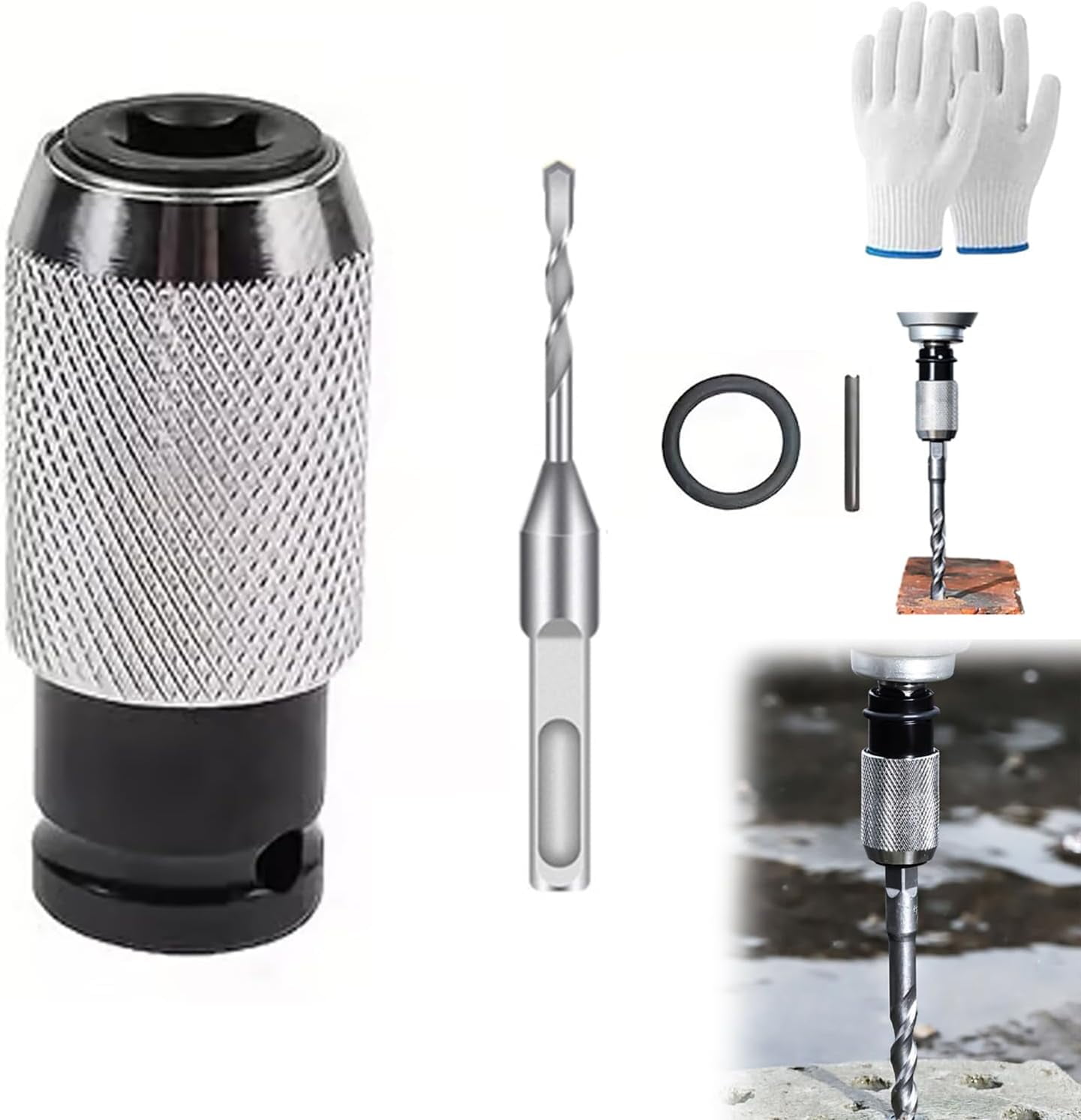 Electric Hammer To Drill Converter, Rotary Hammer Adapter with 4 Impact Drill Bits Set for Concrete Brick Stone Drilling