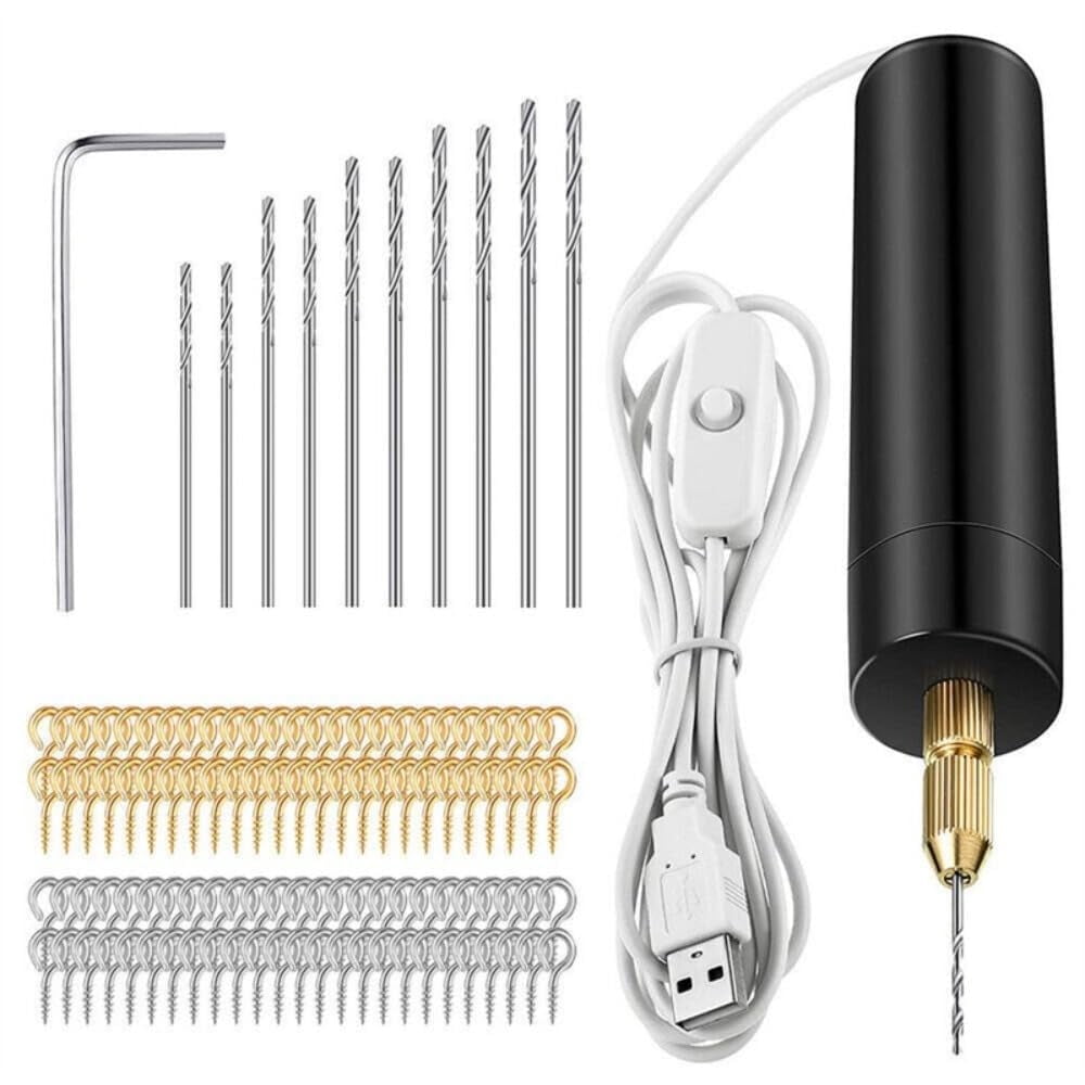 Electric Hand Drill Tools Set, Mini Electric Drill With Usb Cable, Round Drill Body, Wrench, 10 Twist Drill Bits, 100 Eye Screws, 11000rpm Idle Speed Jewelry Drill Set