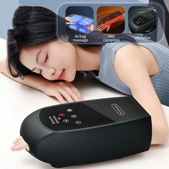 Electric Hand Massager, With Airbag Compression Warm Heating Vibrating Touch Screen, Cordless Finger Massage Gift (black)