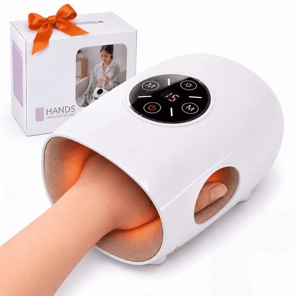 Electric Hand Massager with Heat and Compression, Rechargeable Cordless Hand Massage Machine with 3 Kneading Modes 5 Intensities & 2 Heat Levels, Gifts for Women Men