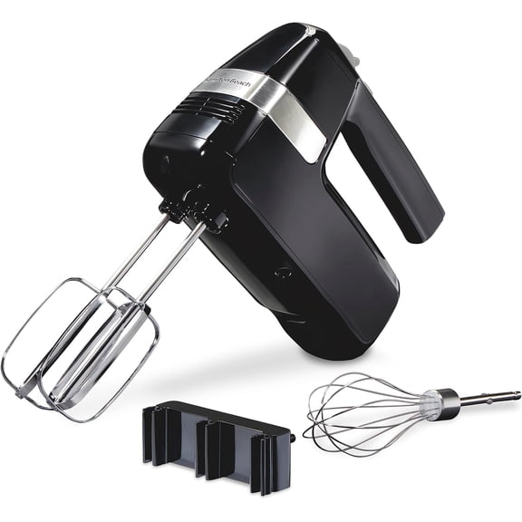 Electric Hand Mixer, 6 Speeds + Stir Button, 300 Watts of Peak Power for Powerful Mixing, Includes Whisk and Storage Clip, Black (62628)