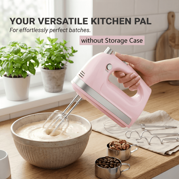 Electric Hand Mixer Complete Set, 5 Stainless Steel Accessories, Turbo Boost & 5-Speed Settings, All Baking NeedsNo Storage Case