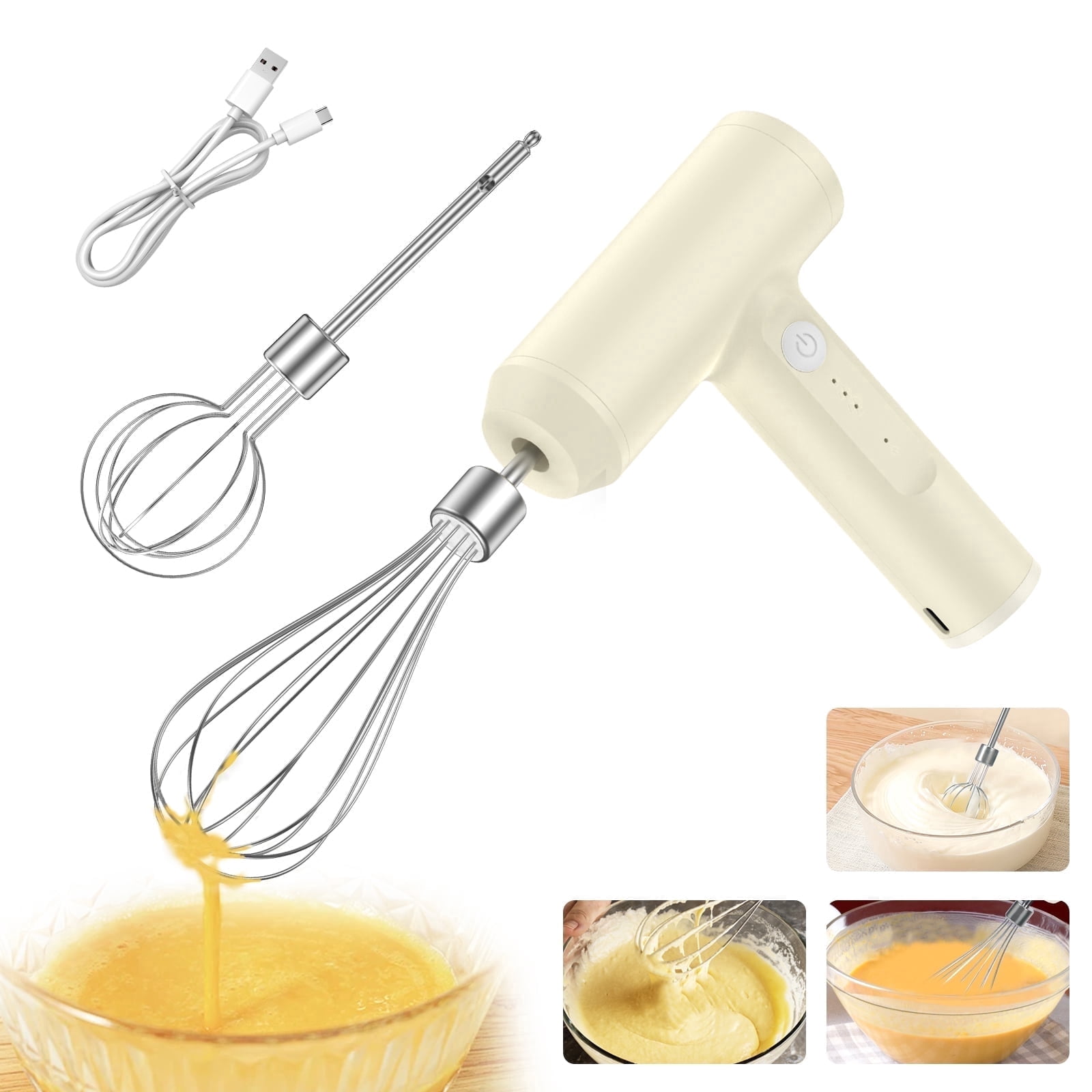 Jetcloudlive Electric Hand Mixer Cordless Electric Whisk 2000mAh USB Rechargeable Handheld Egg Beater with 3 Speeds Portable Small Mixer for Mixing Egg Jam Butter Kitchen Outdoor Use  5.4x4.2in