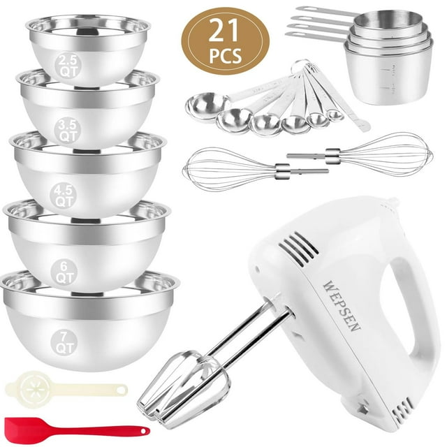 Electric Hand Mixer with Mixing Bowls Set, Hand Mixers for Kitchen, 5