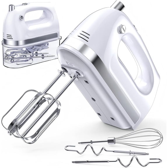 Electric Hand Mixer with or without Storage Case-5 Speed Turbo Boost, 5 Stainless Steel Accessories, for Cookies Cake Bread Baking, Kitchen Gift (5 Colors)