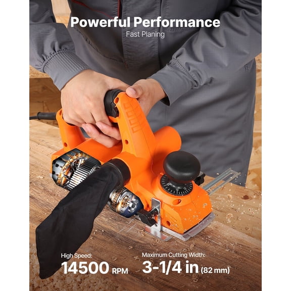 Electric Hand Planer,3-1/4-"Cut Width,7-Amp 14500 RPM Corded Power Handheld Planer for Wood,with Adjustable Cut Depth,2 Blades,for Woodworking Wood Chamfer DIY Smooth Finish Carpentry