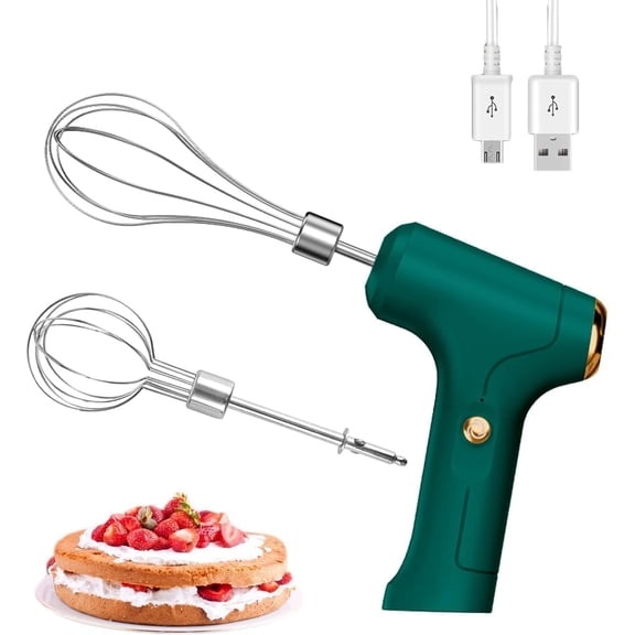 Electric Hand Whisk, USB Rechargeable, Wireless Portable Egg Beater with 2 Detachable Whisks with 3 Speed Modes for Eggs/Milkshake Cream/Butter/Baby Food, Fit for Kitchen/Camping/Gifts (Green)