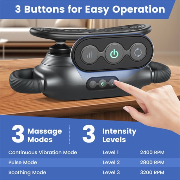 Electric Handheld Massager with 3 Massage Heads & 3Modes Deep Tissue Percussion Muscle Massage Gun 2000mAh Battery 150 Mins Runtime Type-C for Shoulder Back Legs 3Speed Levels for Home Office Travel