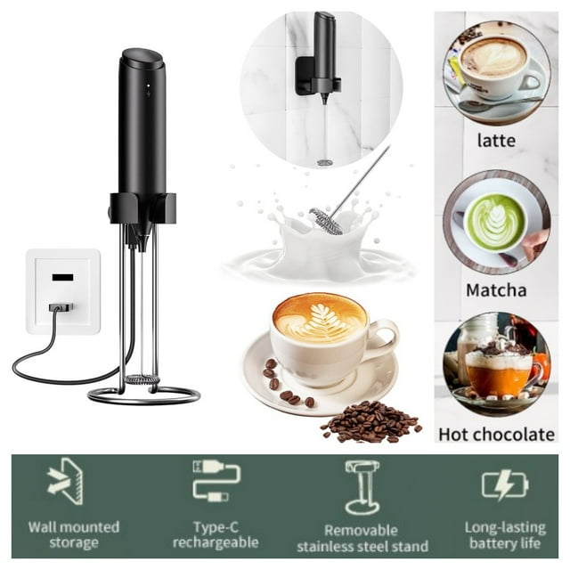 Electric Handheld Milk Frother Rechargeable Coffee Frother with Stand