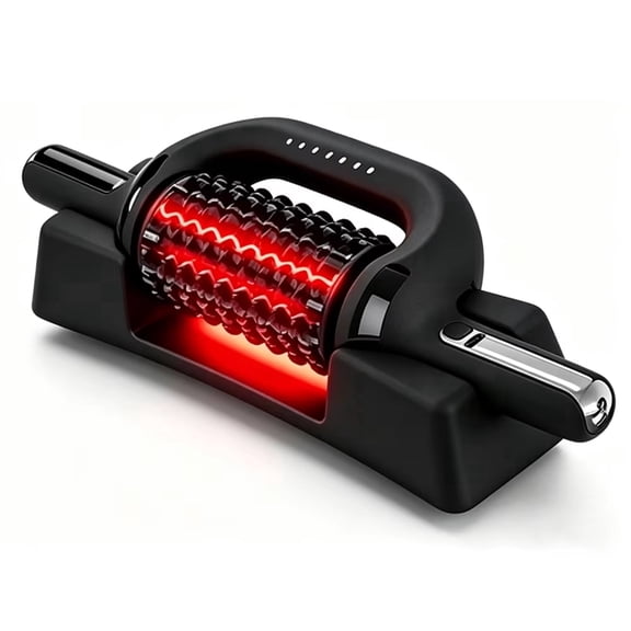 Electric Handheld Roller Massager  Far Infrared Heating & Vibration, 5 Heat Levels, Timer, 360 Rotating Metal Roller, Deep Tissue Body Massage, Black
