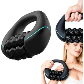 Electric Handheld Rolling Massager, Rechargeable Percussive Deep Tissue Muscle Roller with 3 Speeds 24 Massage Buttons & Gentle Heat for Body Reliefblack