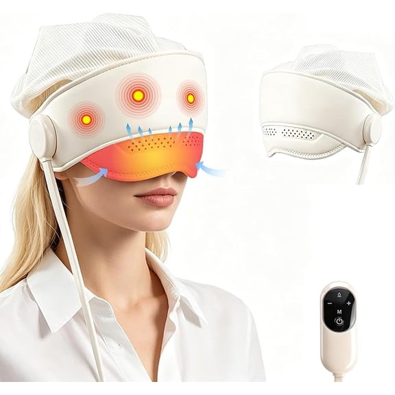 Electric Head Massager for HeadachesElectric Rechargeable Head and Eye Massage Tool with 3 Heat Levels6-Zone Kneading Temple Massager, Migraine Relief Massager for Forehead,4 Massage Modes (White)
