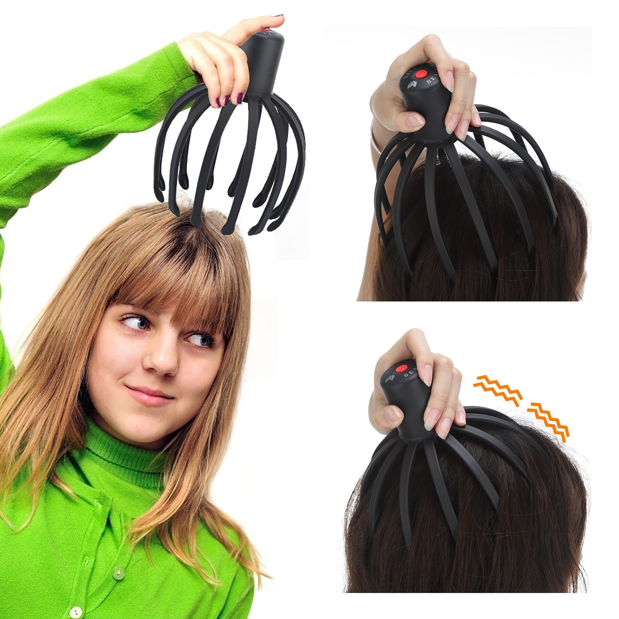 Electric Scalp Massager, Octopus Claw Scratcher, Handheld 360 Degree Head Massage with 12pcs Vibration Arms, 3 Vibration Modes, Red Light, 15min Auto Off, USB Charging for Scalp Stress Relax