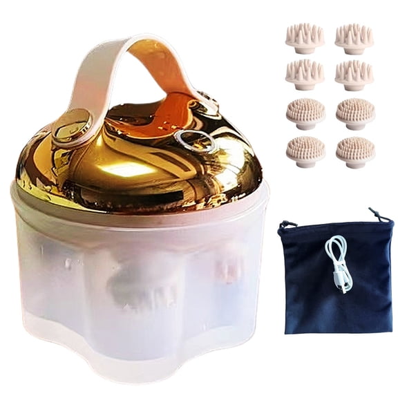 Electric Head Scalp Massager, Rechargeable IPX7 Waterproof Scalp Massager, 2 Sets 8 Detachable Claws, 360° Kneading for Stress Relax, Deep Clean & Hair Growth (Gold)