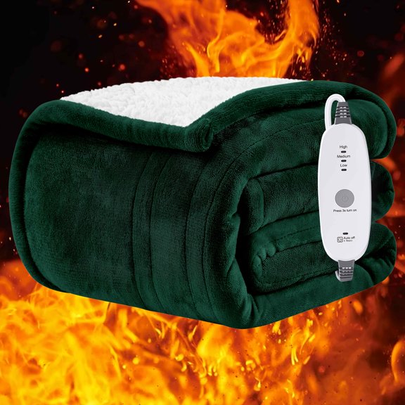 Electric Heated Blanket with 5 Heat Settings & 10-Hour Auto Shut-Off, Overheat Protection - Plush /Flannel Bed & Couch Warmer, Fast Warmth, Machine Washable, All-Season Black Pad for s & ( Plug)