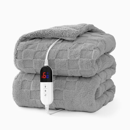 Naipo Heated Blanket 50x60 Inch Electric Blanket with 6 Heat Settings and 1-4H Auto Off Timer, Machine Washable Soft Flannel Fleece Throw Blanket for Couches, Beds for Home Office Use (Gray)