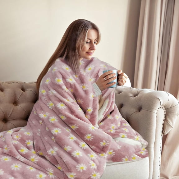 Electric Heated Blanket 50" x 60" Throw Blanket with 12 Heating Levels for Home Office Use Pink Flower - F50