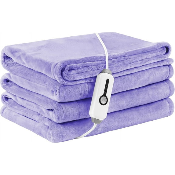 Electric Heated Blanket 72" x 84" Full Size Breathable Warm Flannel Heated Blanket with 4 Heating Levels & 10 Hours Auto Shut Off, Control Temperature and Washable,For Sofa and Bed (7-light Purple)