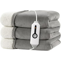 Electric Heated Blanket 72"x84" Full Size - Dual-Sided with Microplush & Sherpa Fabric, 4 Heat Settings & 10 Hours Auto Off, Machine Washable - Light Gray