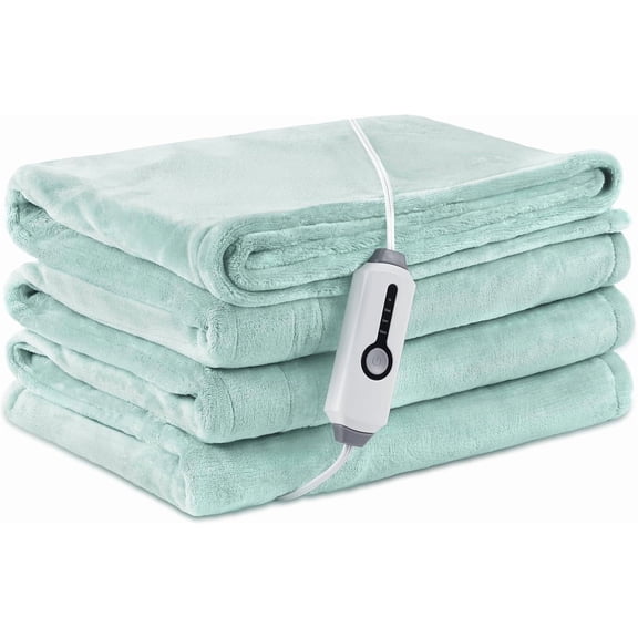 Electric Heated Blanket Full Size 72"x 84" Light Green + Throw Size 50"x 60" Lake Blue