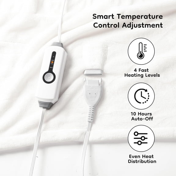 Electric Heated Blanket Full Size 72"x84", Breathable & Luxurious Flannel, Soft Warm Gift with Over-Heat Protection, 4 Heating Levels & 10 H Auto Shut Off, Machine Washable, White
