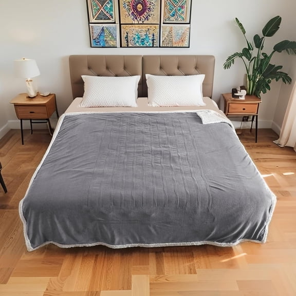 Electric Heated Blanket Full Size 72"x84", Soft Flannel with Overheat Protection, 6 Adjustable Heat Settings & 10-Hour Auto-Off Timer, Fast Heating for Winter Comfort, Light Gray