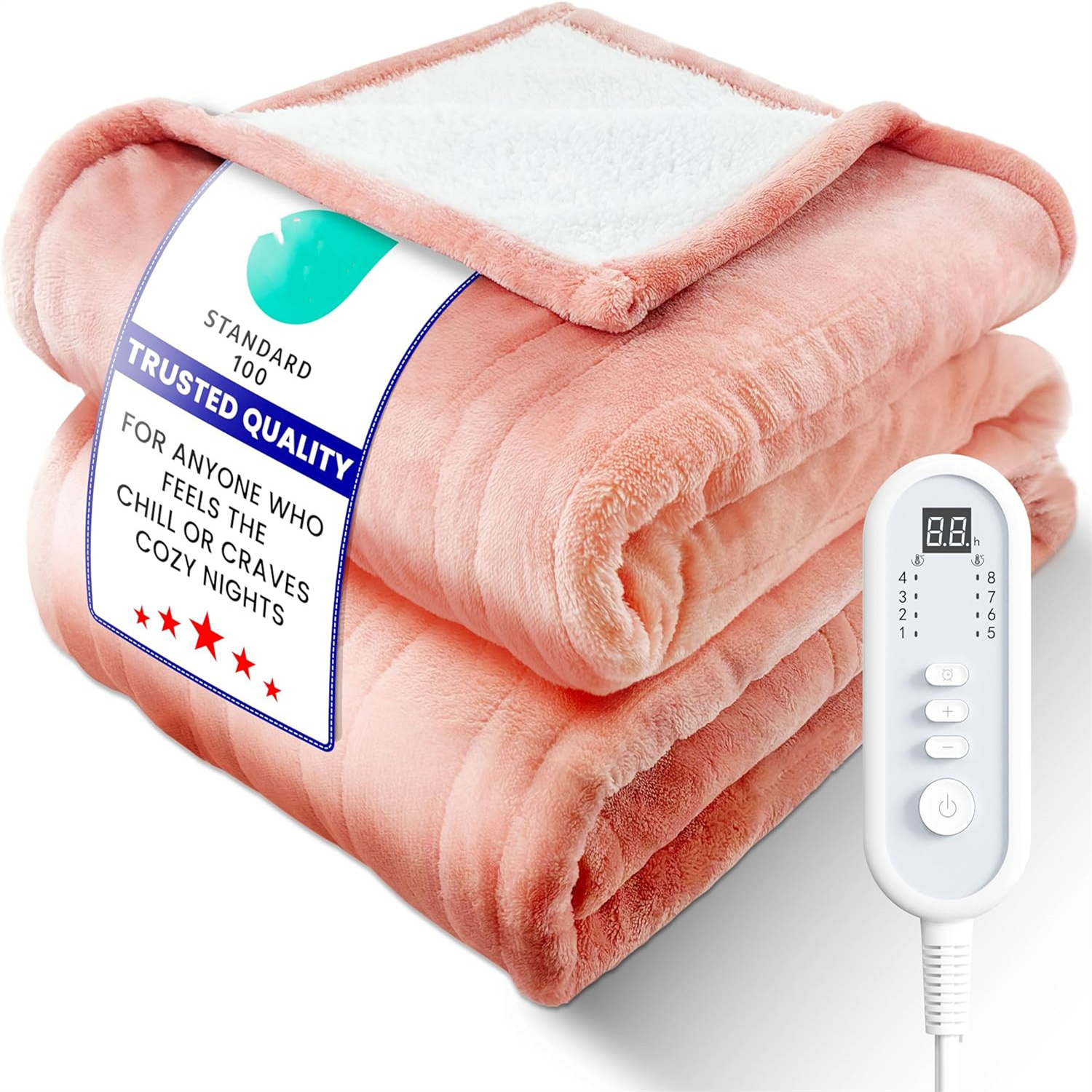 Electric Heated Blanket Full Size, Ultra‑Cozy Premium Flannel & Sherpa, Even Heat Distribution & Stable Temp, 1–10H Auto‑Off, 8 Temps (86–125.6°F), Overheat Protection, Ideal Gifts for Grandma
